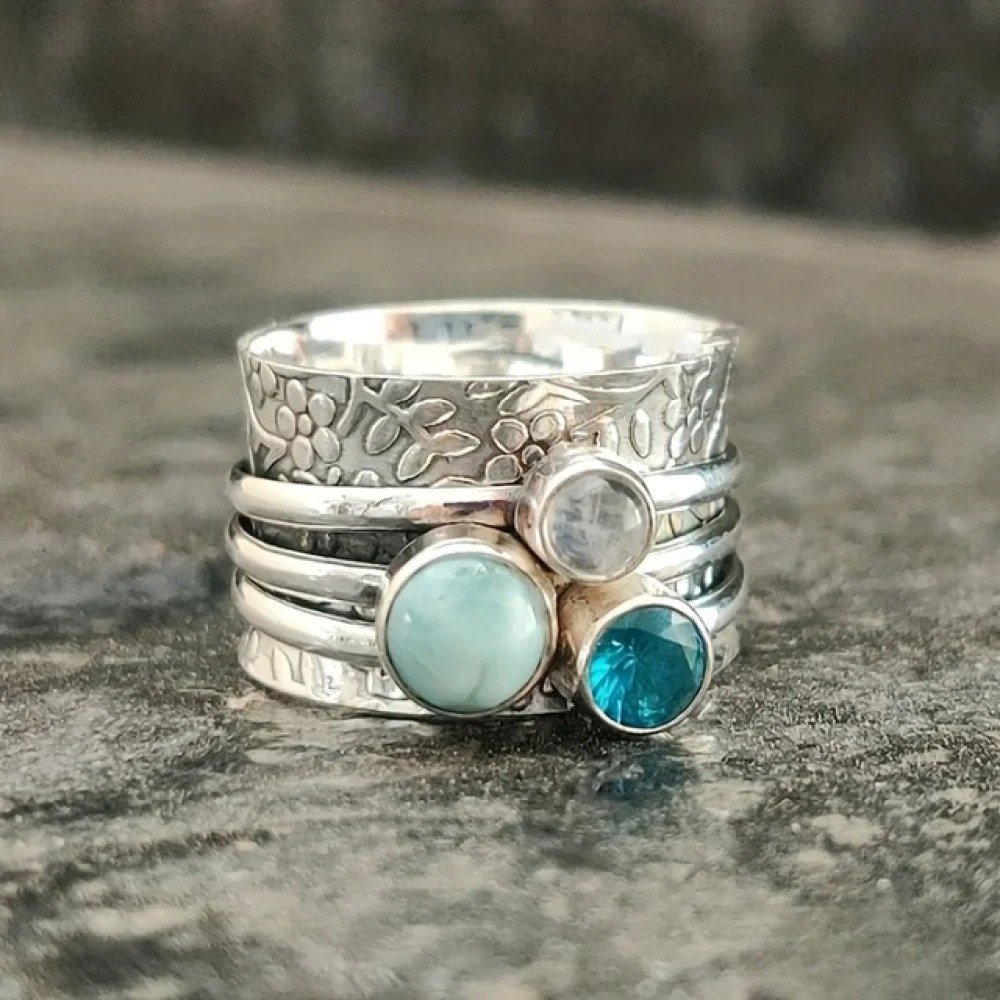 Vintage Earthy Blue Gemstone Ring - Luxivelle