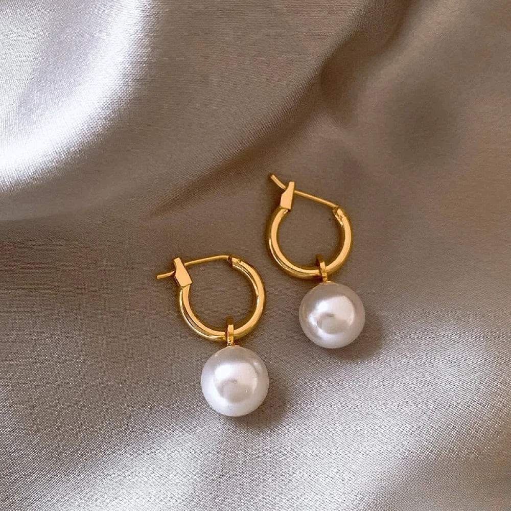 Luxurious Pearl Drop Gold Earrings - Luxivelle