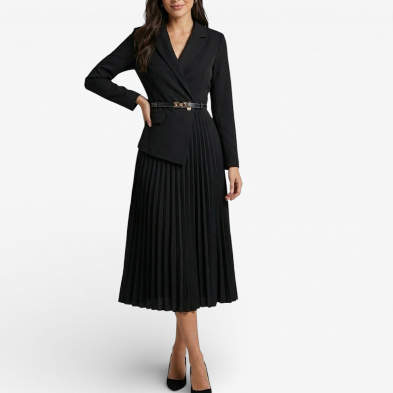 Elegant Ladies Mid Length Dress With Waist Belt