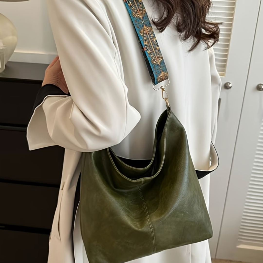 Large Leather Shoulder Handbag With Adjustable Strap