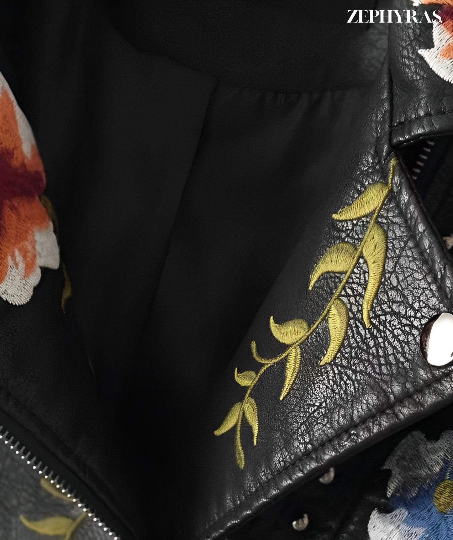 Elegant Rose Print Biker Jacket