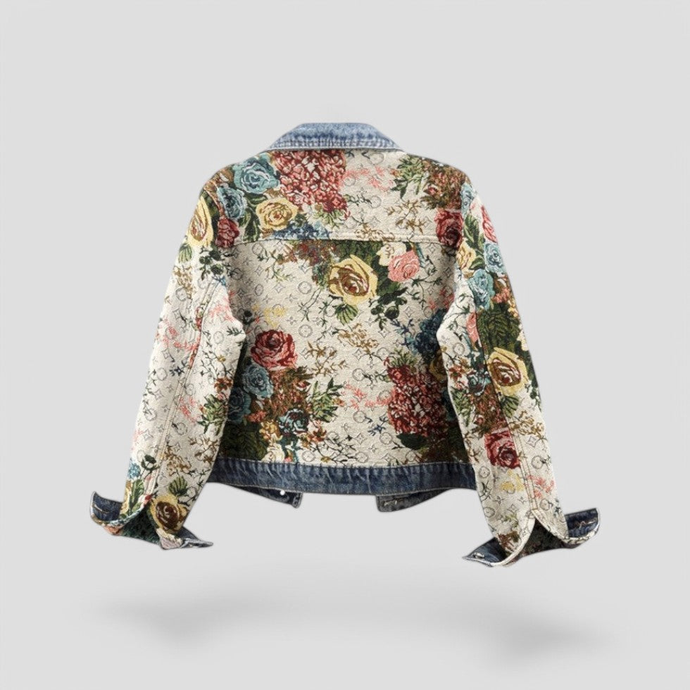 Floral Patchwork Denim Jacket Vintage Boho Streetwear 2