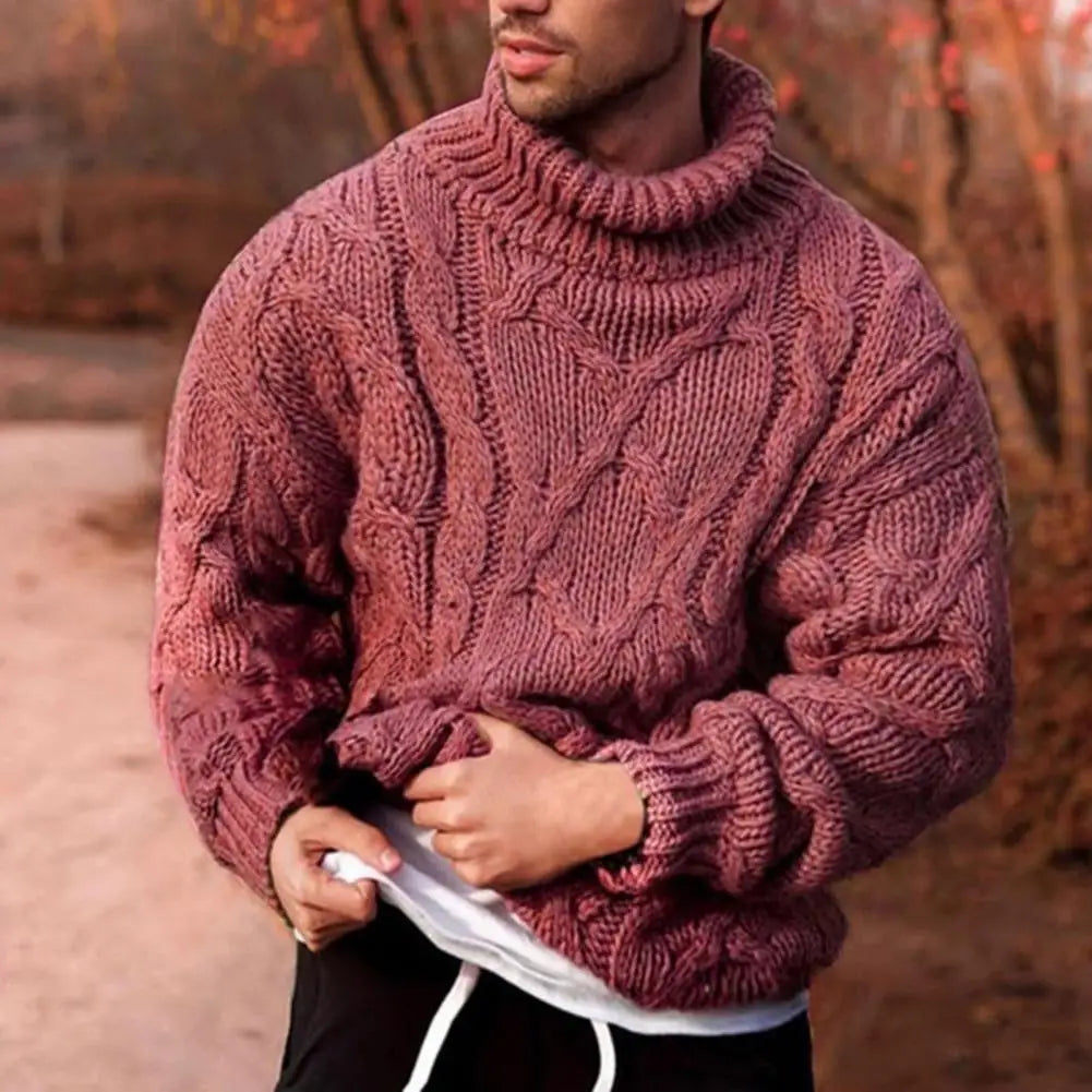 Warm Crew Neck Men's Textured Knit Sweater