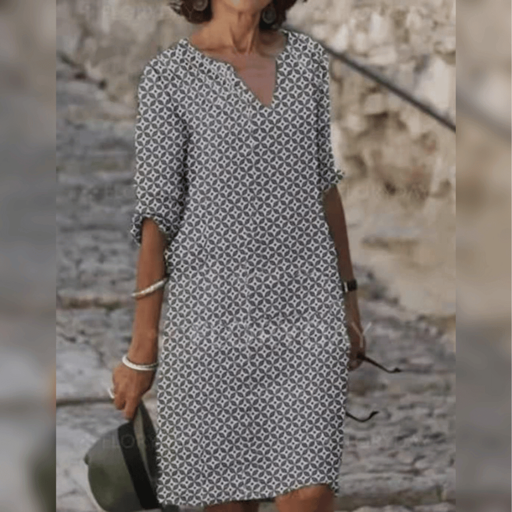 Chic V-Neck Patterned Mini Dress
