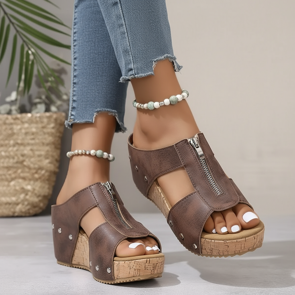 Laurelle | Women's High Heel Cork Wedge Sandals