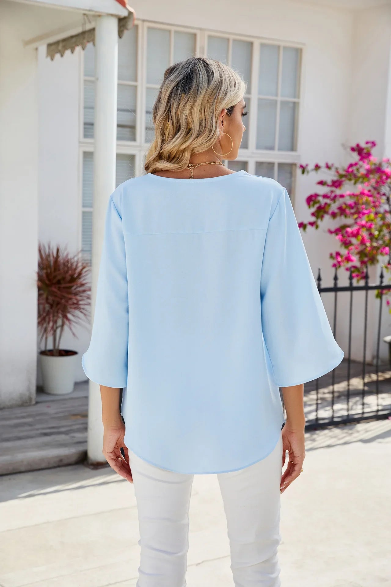 Loose Fit Women's V-Neck Casual Top