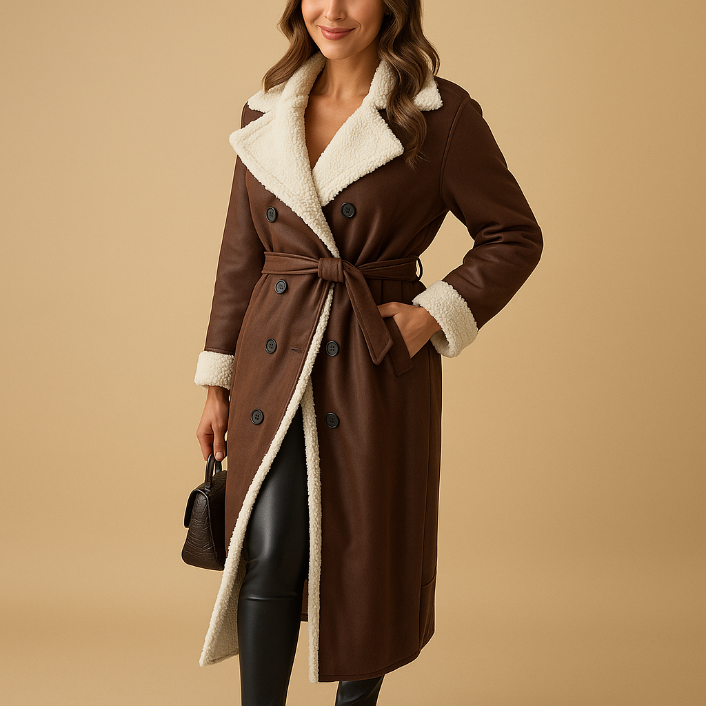 Long winter coat for women with insulated lining in black, khaki, apricot, and brown – stylish and warm for cold weather