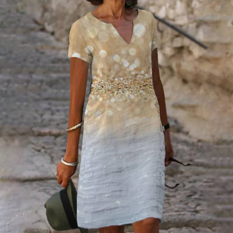 Ladies' Casual Printed V Dress