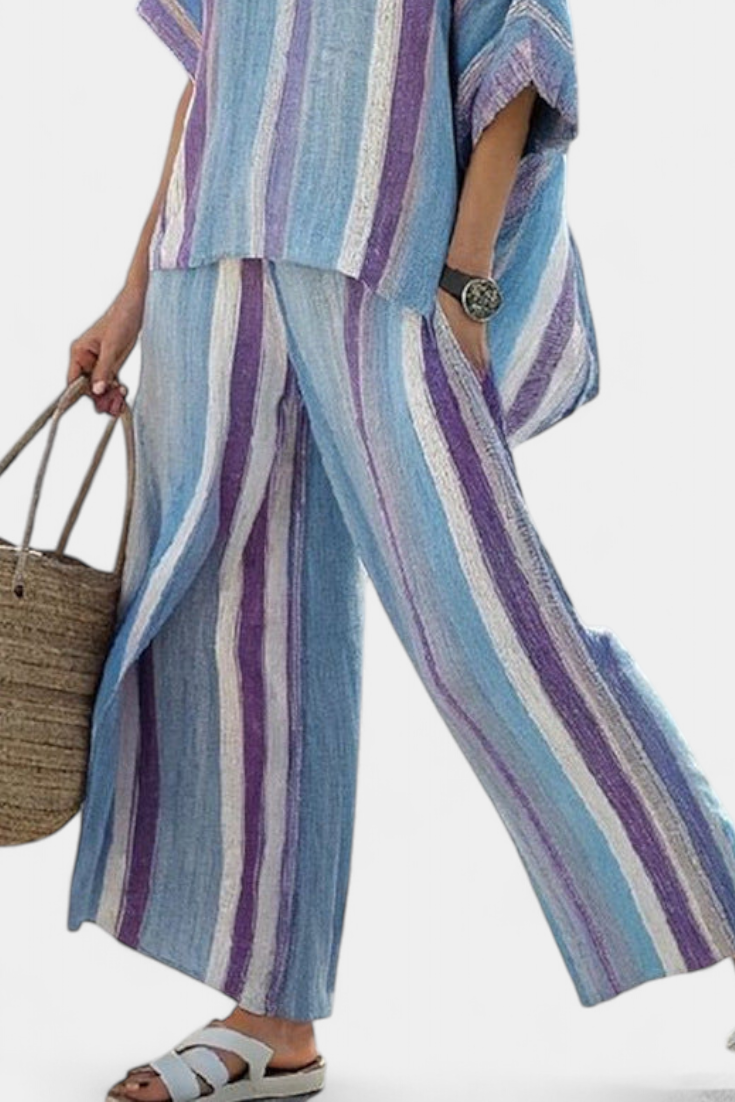 Mauve Pastel Top & Striped Linen Pants | Women's Outfit 2