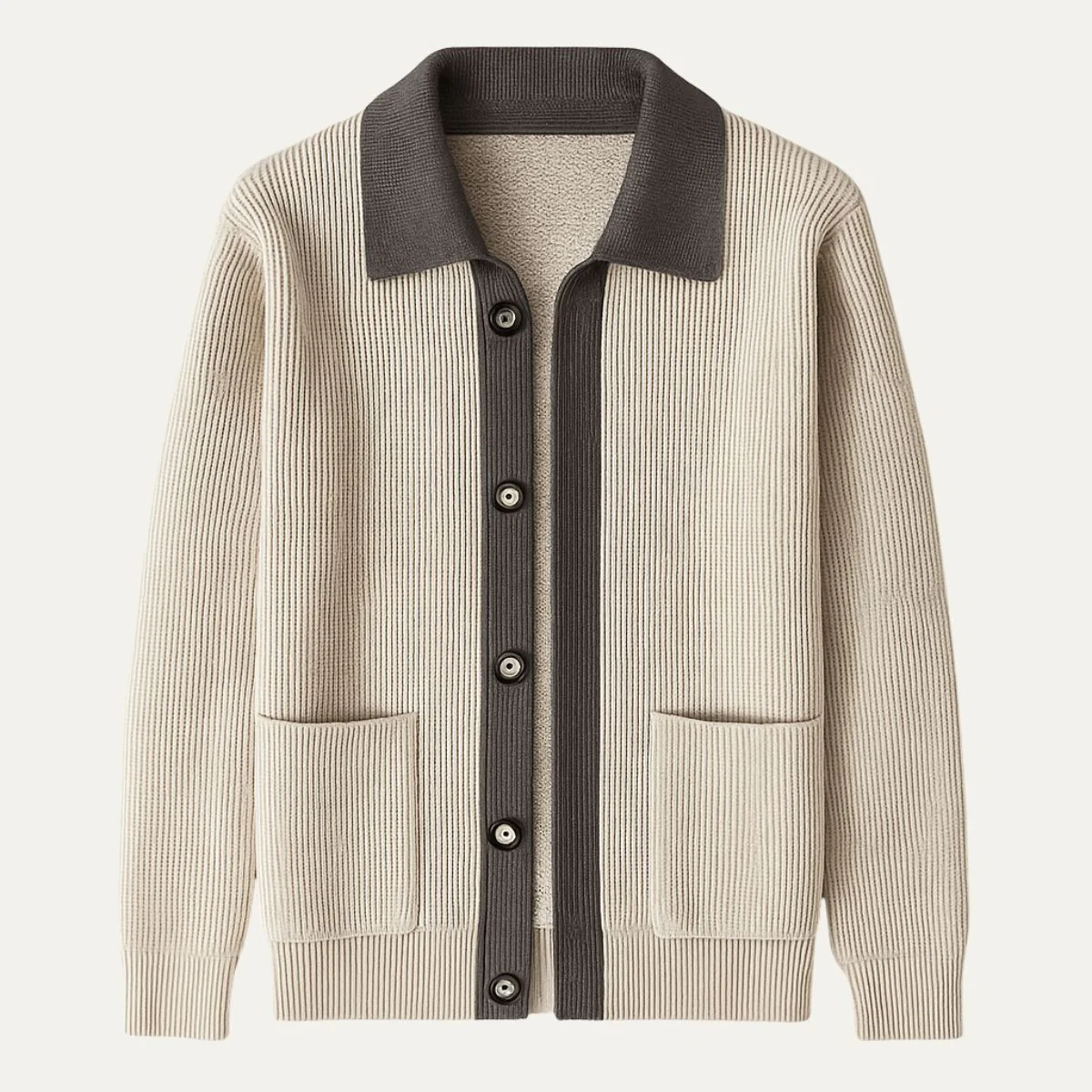 Men's Cotton Knit Button Up Cardigan with Pockets 2