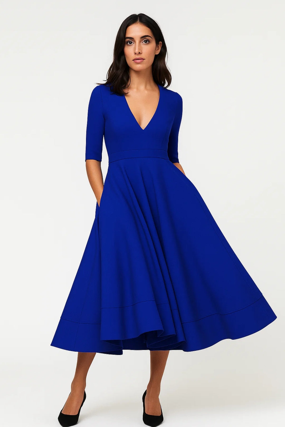 Chic V-Neck Midi Dress for Women