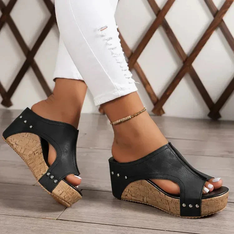 Comfortable Heel Sandals for Women Leather High Sandals