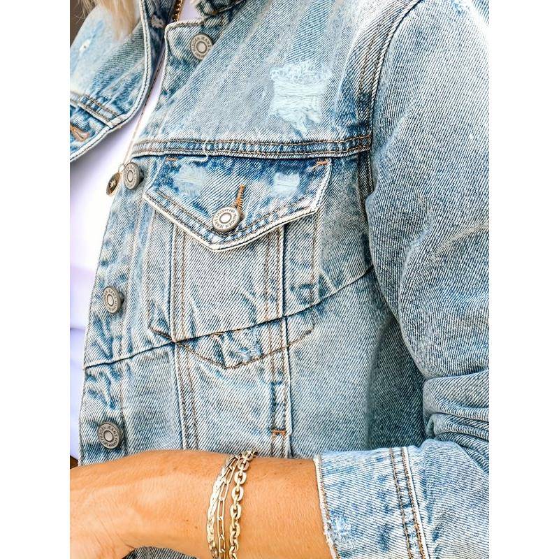 Relaxed Fit Womens Distressed Denim Jacket