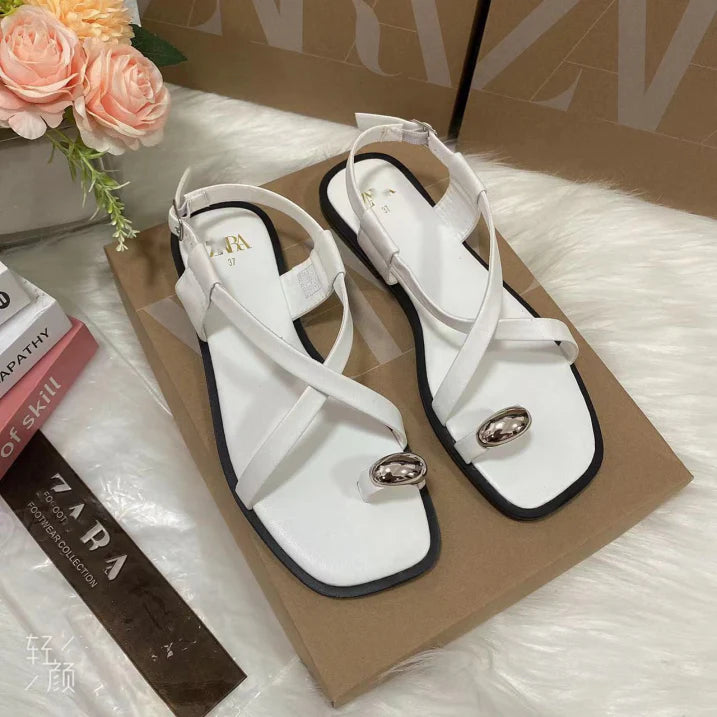 Comfortable Ladies Gold Buckle Sandals