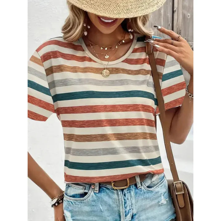 Relaxed Fit Horizontal Stripe Tee - Luxivelle