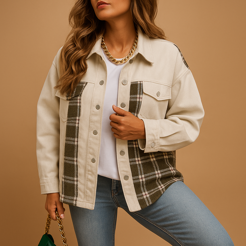 Casual Plaid Jeans Jacket | Women's Relaxed Fit Coat