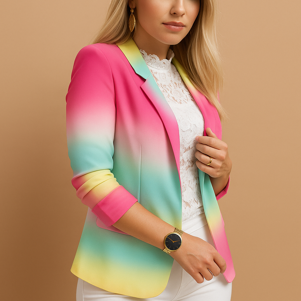 Women’s printed blazer with shawl collar and tailored silhouette, perfect for office wear, dinners, or elegant casual outfits