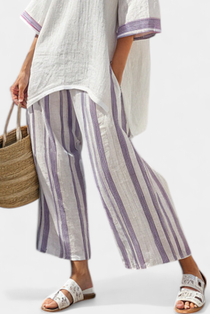 Relaxed Blouse & Striped Bamboo Pants Set | Women's Outfit 3