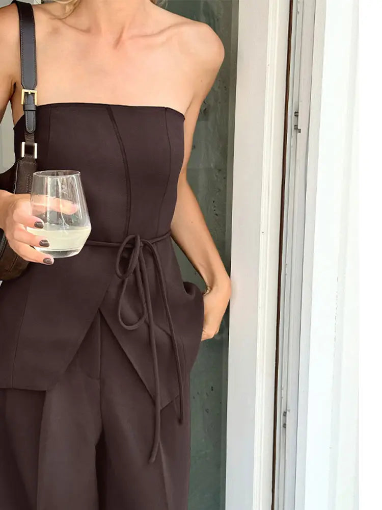 Sassy | Two Piece Pants Set with Adjustable Waist Tie and Wide-Leg Cut-5