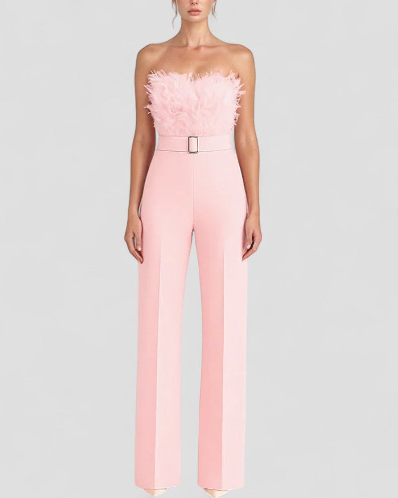 Strapless Feather Detail Evening Jumpsuit 6