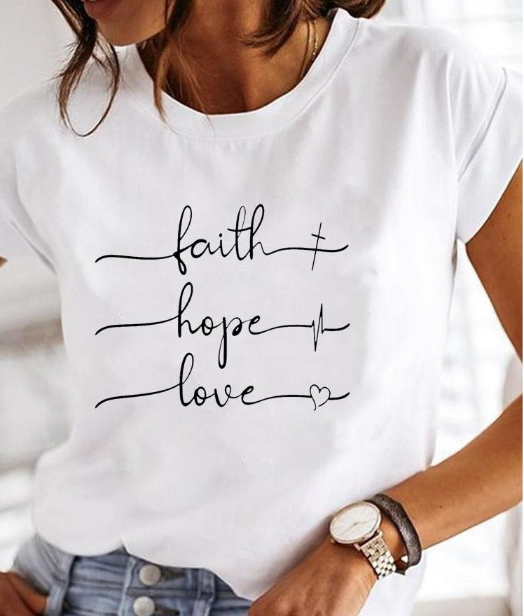 Summer T shirt with a round neckline for women | White 3