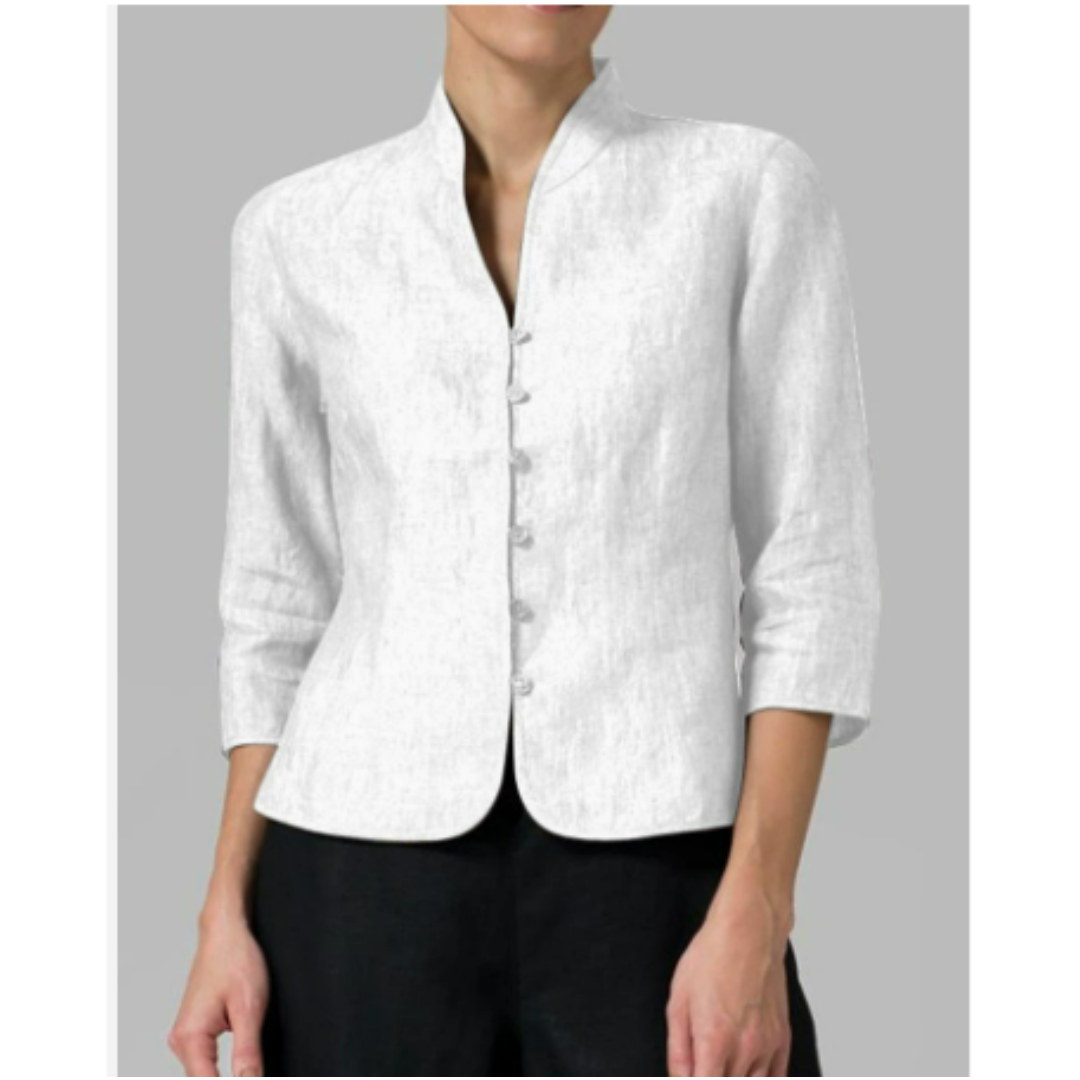 Variant image for Brynna Women's Blouse - Chambray Fabric, Elegant Stand-Up Collar-11