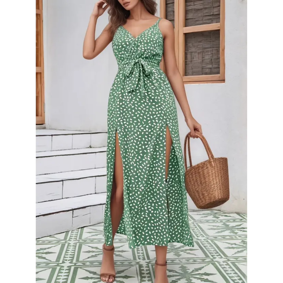 Chic Summer Sleeveless Print Dress with Split