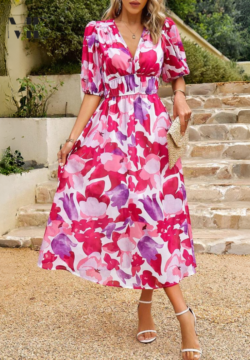 Beautiful Flower Print Party Dress