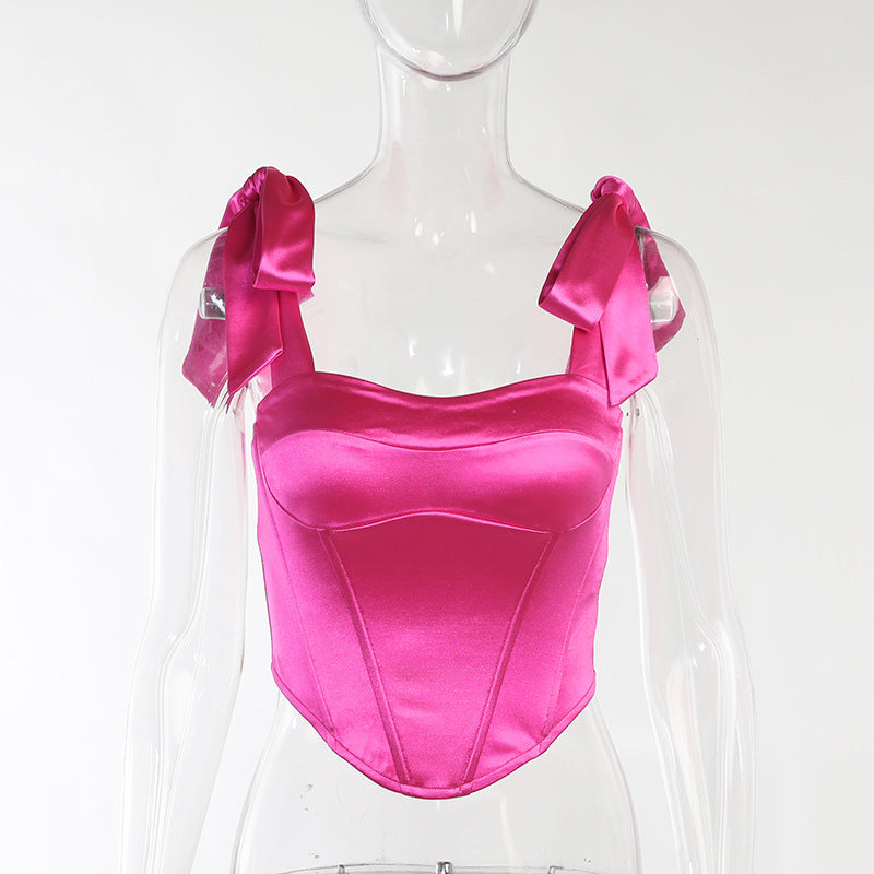 Valentina | Elegant backless satin lace top