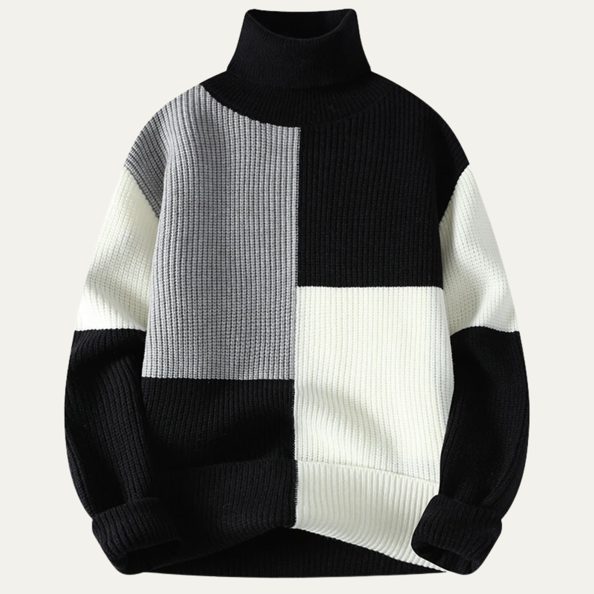 VogeLuxe | Men’s Bold Colorblock Turtleneck Sweater 5