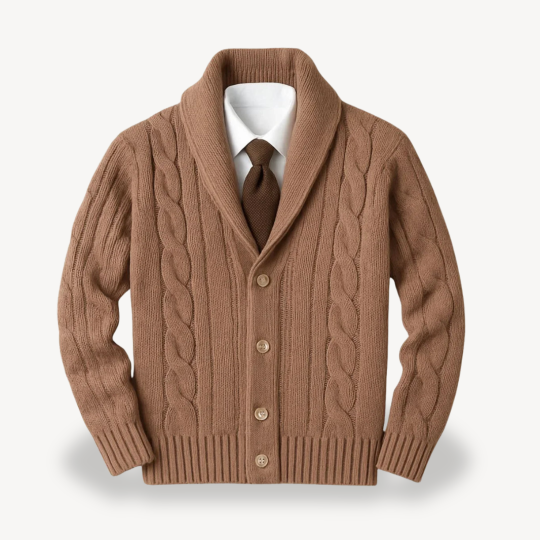 VogeLuxe | Men’s Cable Knit Shawl Cardigan 5
