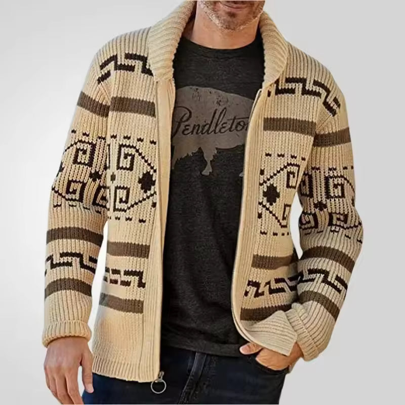VogeLuxe | Men’s Chunky Shawl Collar Fair Isle Knit Cardigan 2