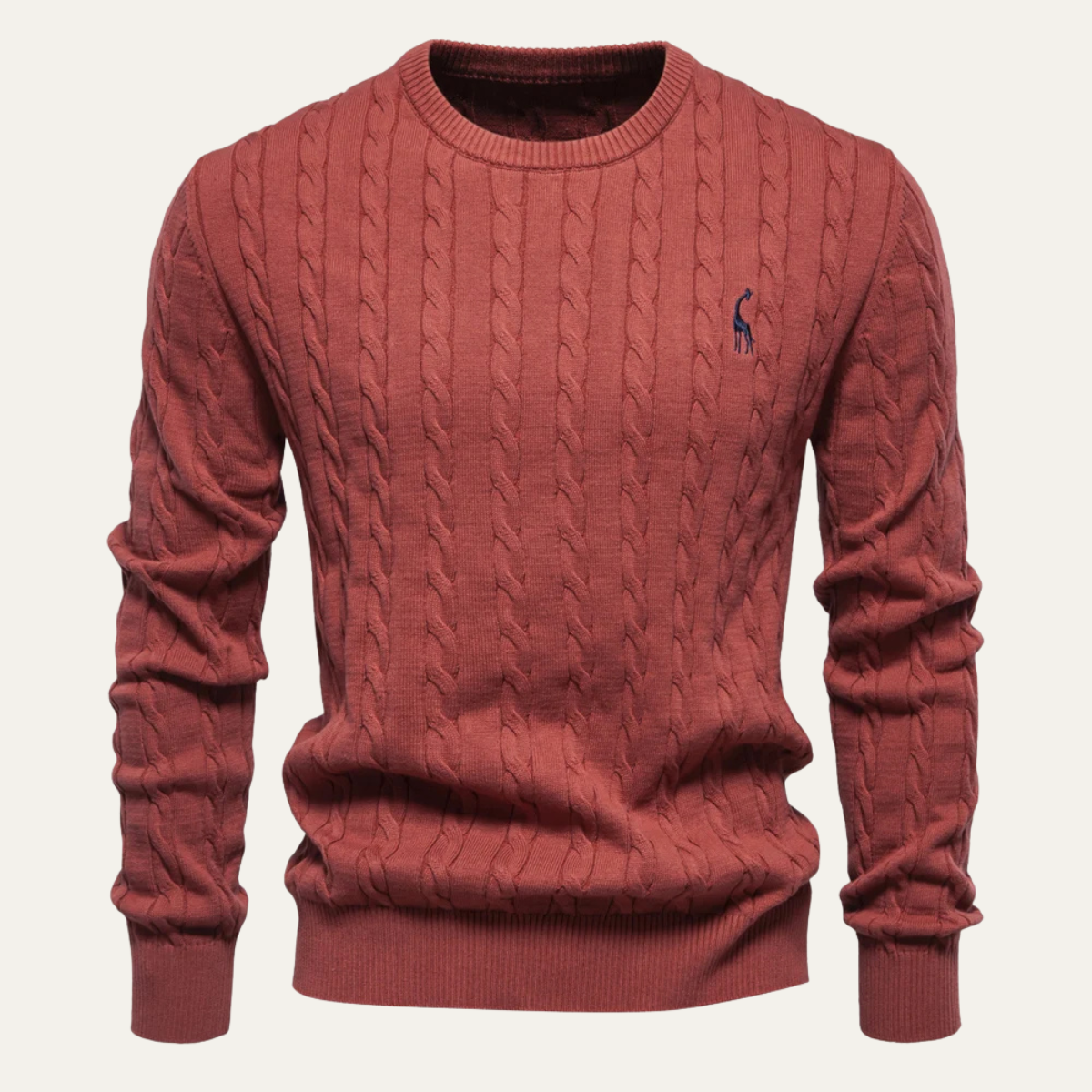 VogeLuxe | Men’s Classic Embroidered Cable-Knit Crewneck Sweater 4