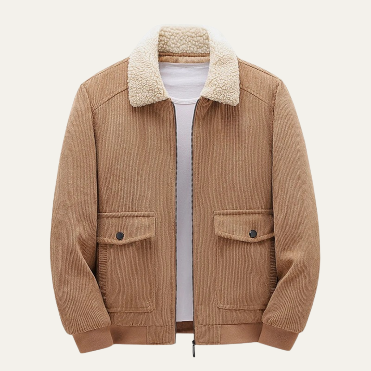 VogeLuxe | Men’s Corduroy Bomber Jacket with Snap Pockets 3