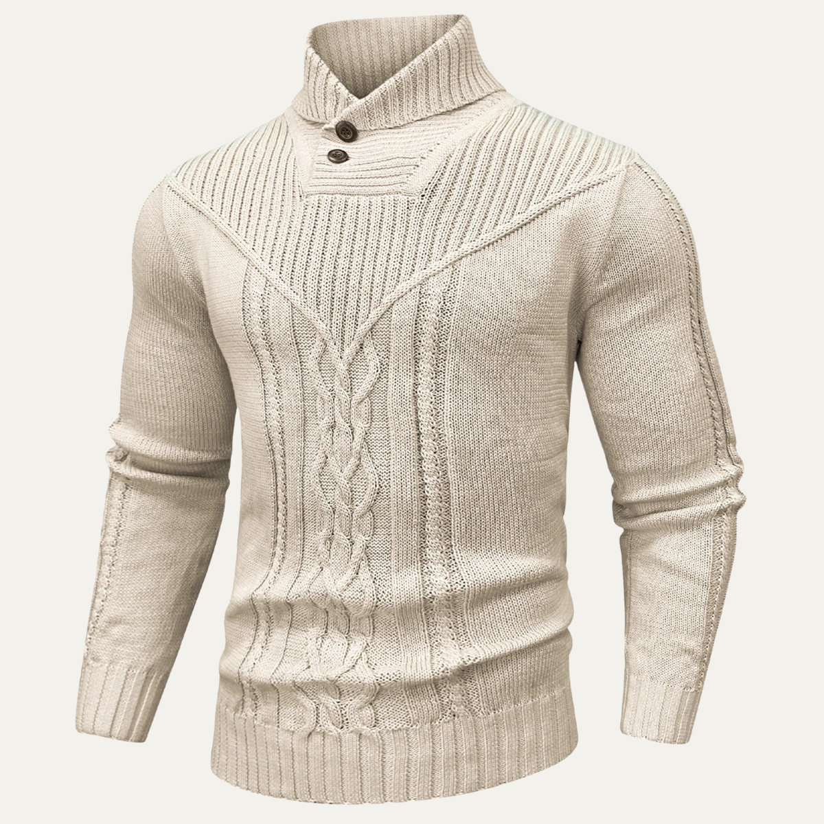 VogeLuxe | Men’s Cowl Collar Cable-Knit Sweater 7
