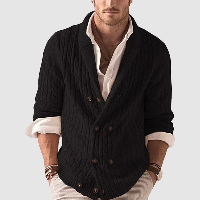VogeLuxe | Men’s Double-Breasted Cable Knit Cardigan 2