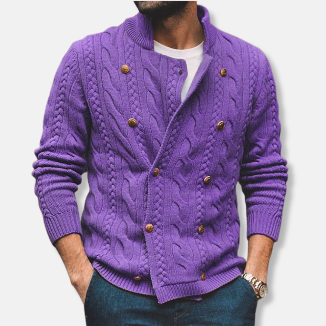 VogeLuxe | Men’s Double-Breasted High Collar Cardigan 4