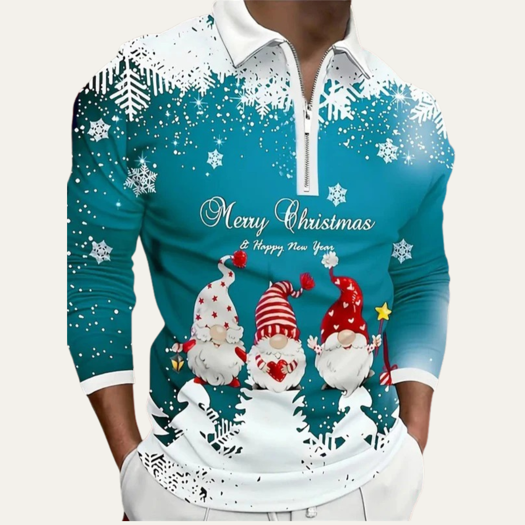VogeLuxe | Men’s Festive Gnome Quarter-Zip Christmas Polo 8
