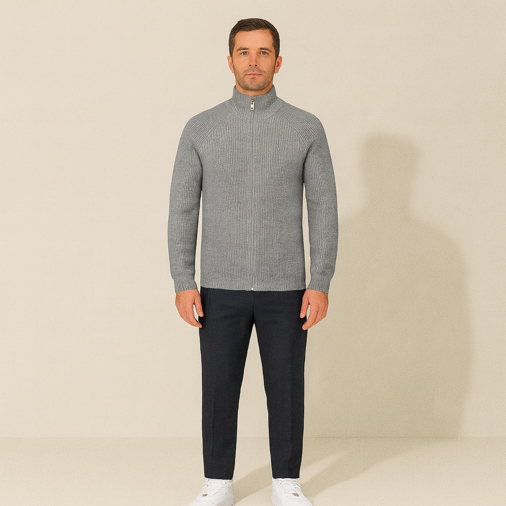VogeLuxe | Men’s Full-Zip Cardigan with Stand-Up Collar 8