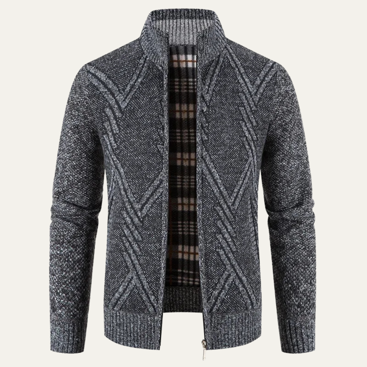 VogeLuxe | Men’s Geometric Knit Zip Cardigan 4