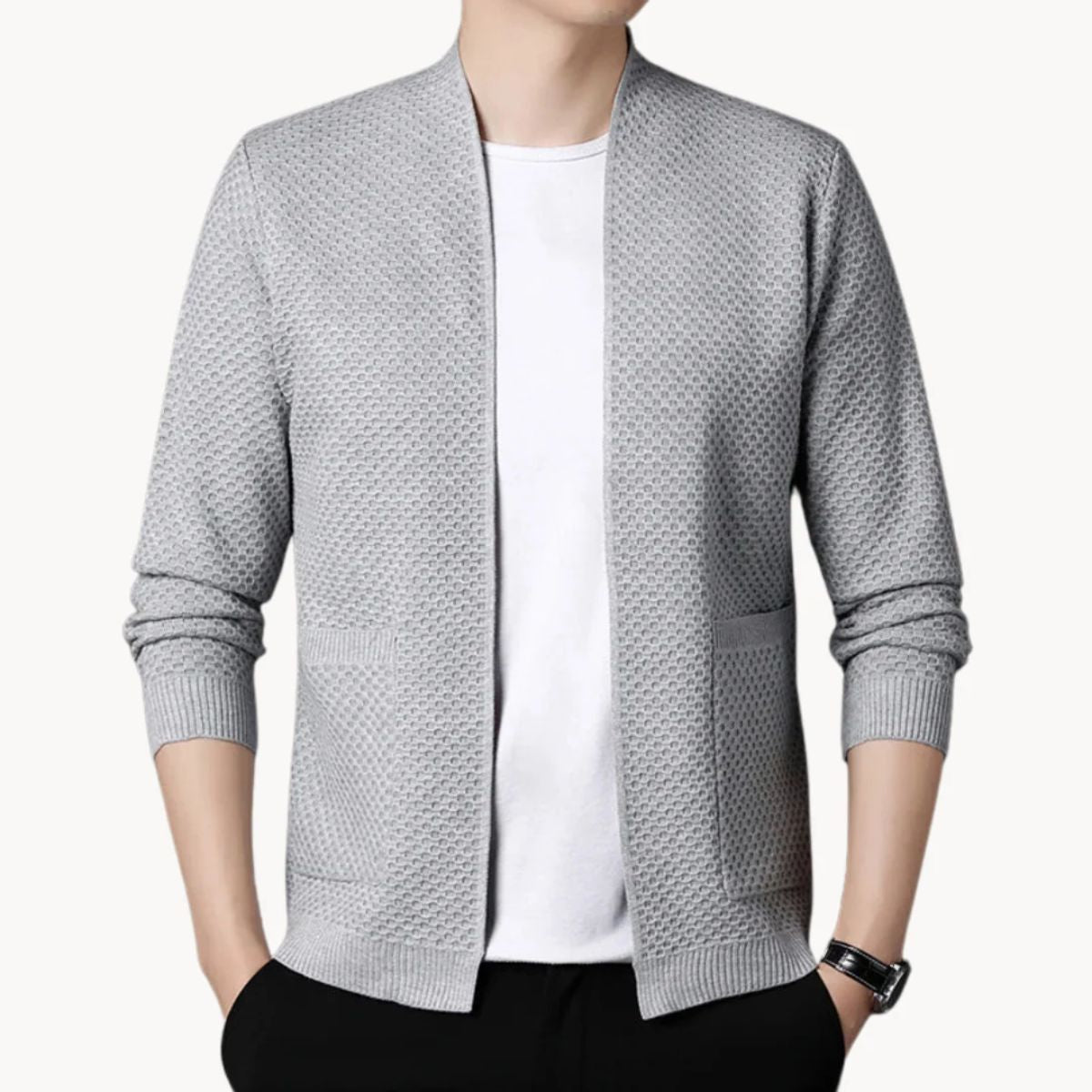 VogeLuxe | Men’s Open-Front Shawl-Collar Cardigan 8