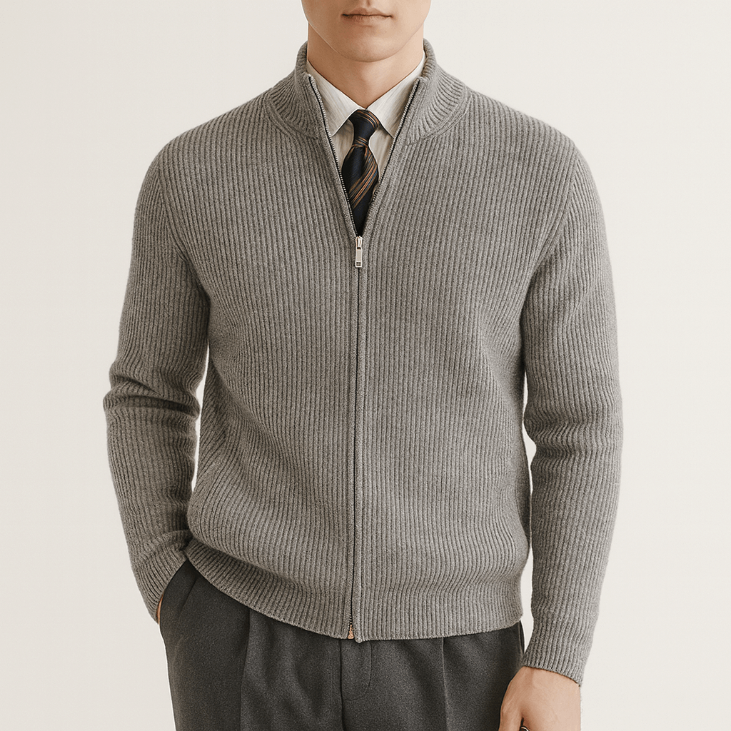 VogeLuxe | Men’s Pure Wool Zip-Up Cardigan 2