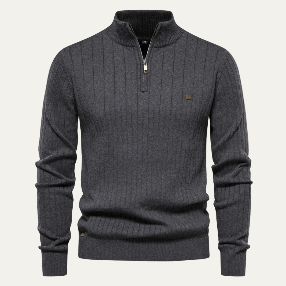 VogeLuxe | Men’s Ribbed Quarter Zip Collar Sweater 7