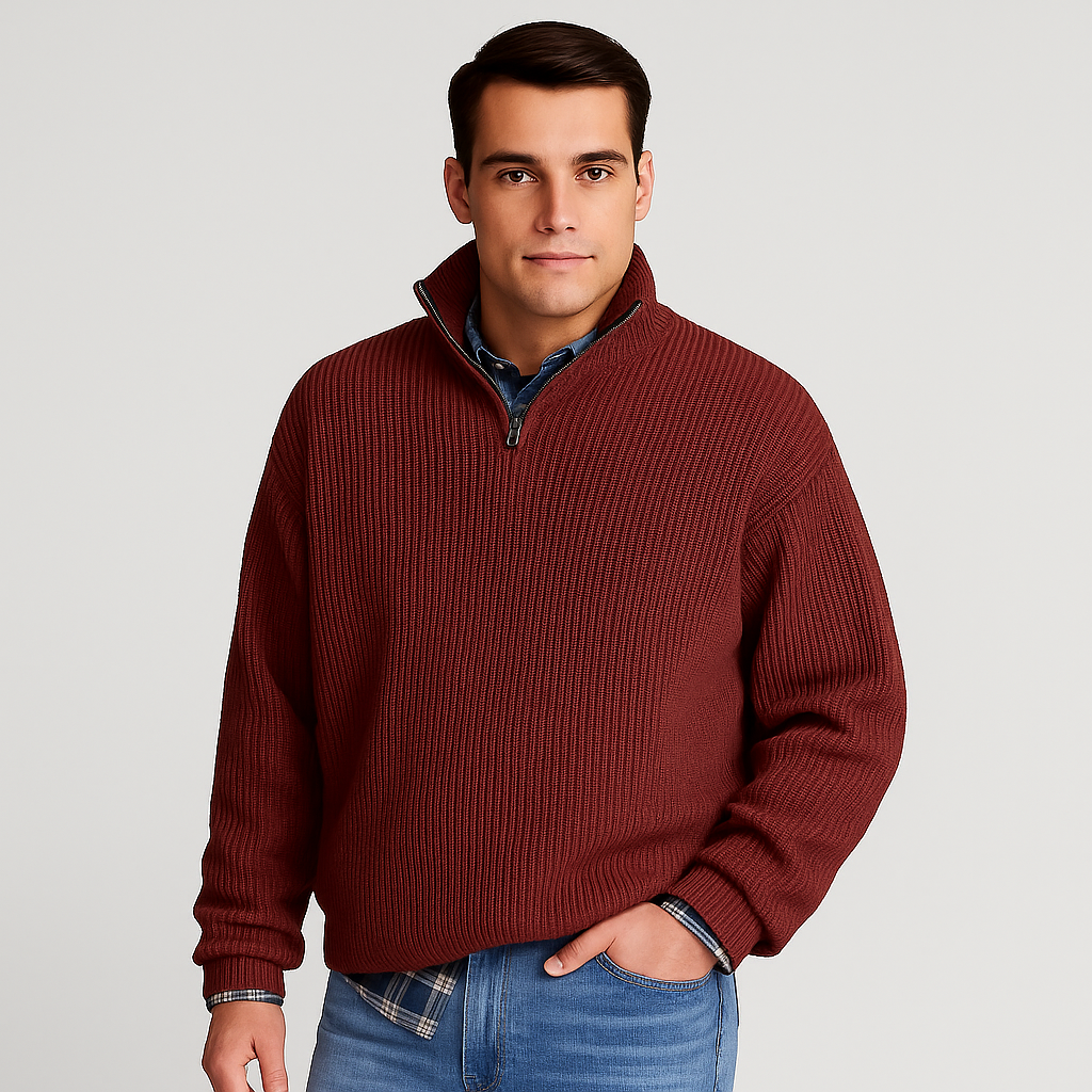 VogeLuxe | Men’s Ribbed Stand Collar Sweater 6