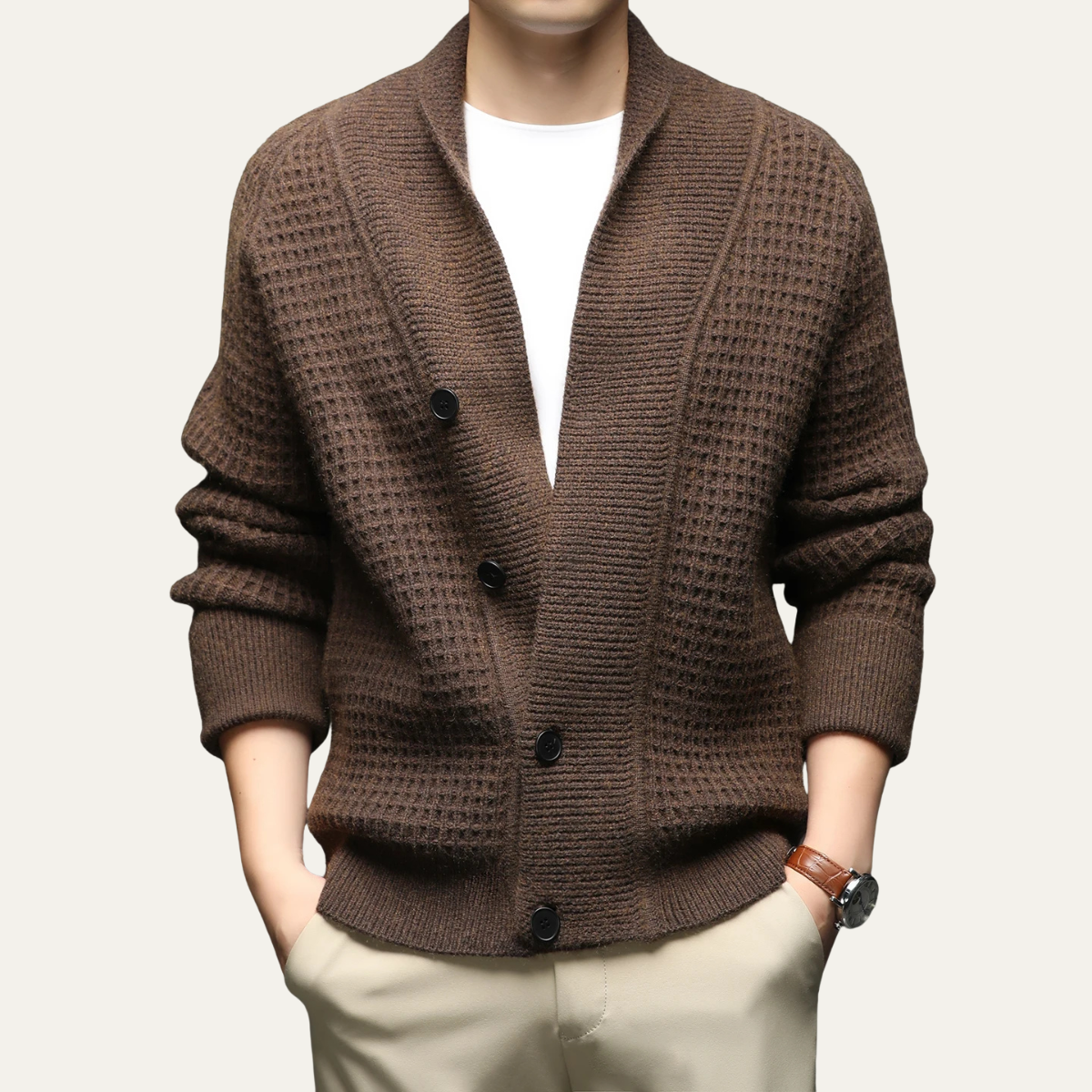 VogeLuxe | Men’s Shawl-Collar Cardigan with Textured Knit 5