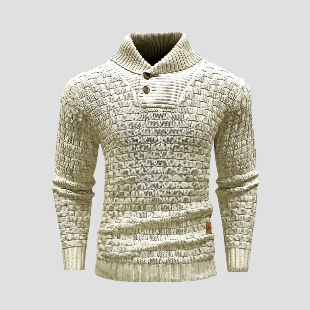 VogeLuxe | Men’s Shawl Neck Basketweave Knit Sweater 8