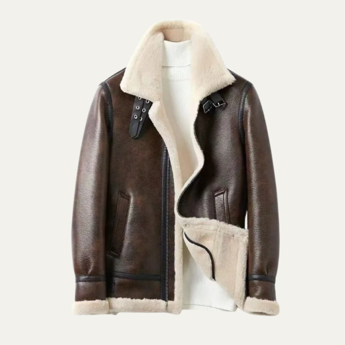 VogeLuxe | Men’s Shearling-Lined Aviator Winter Jacket 8