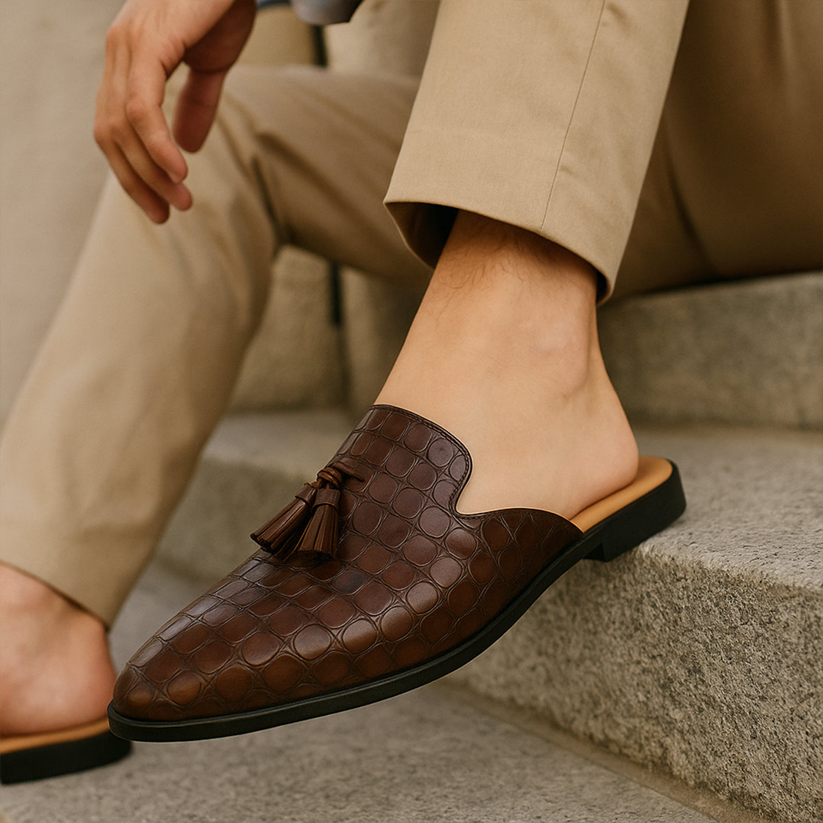 VogeLuxe | Men’s Slip-On Mule with Crocodile Texture 7