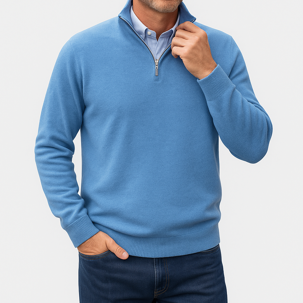 VogeLuxe | Men’s Solid Wool Zip-Up Polo Shirt 11
