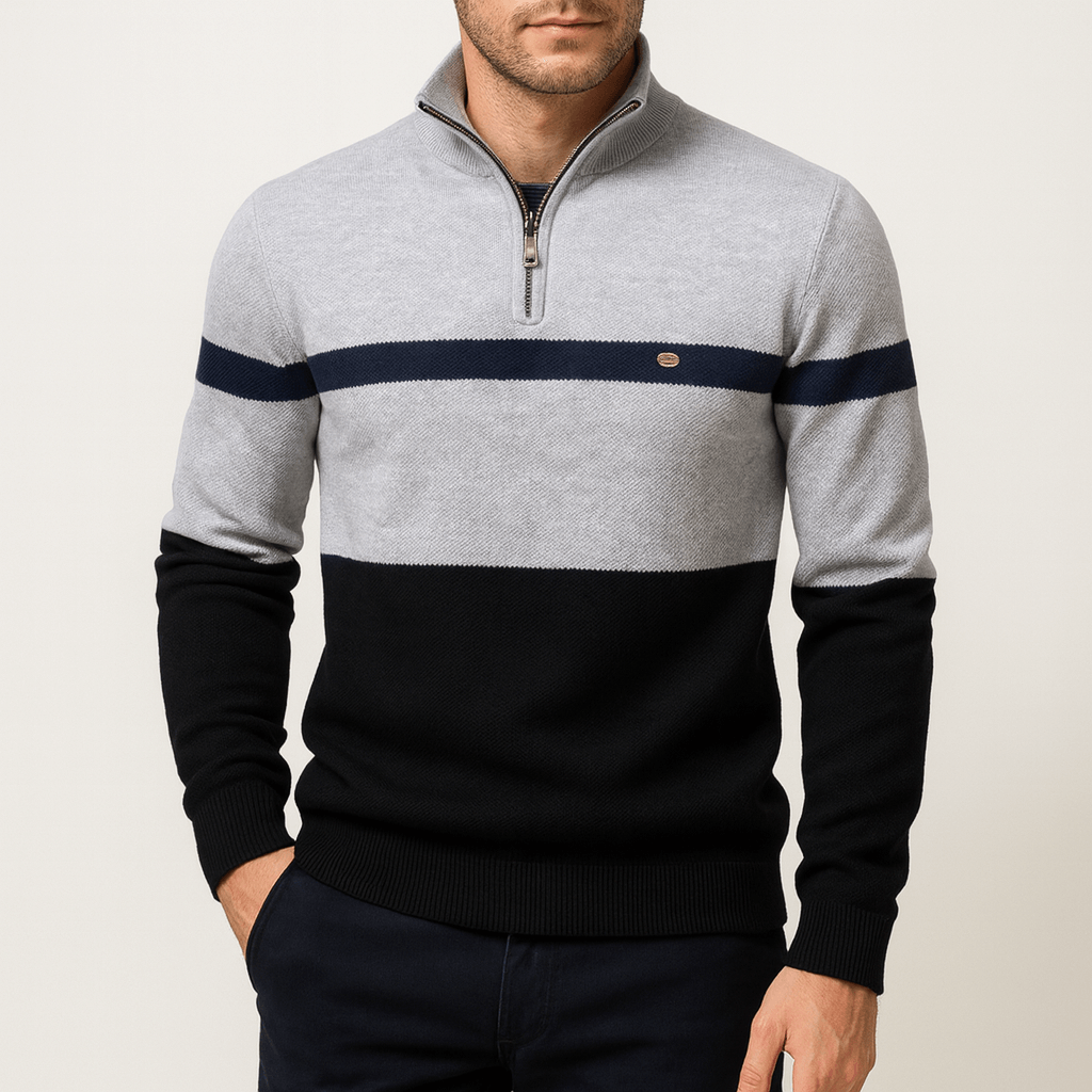 VogeLuxe | Men’s Striped Zipper Polo Sweater 3